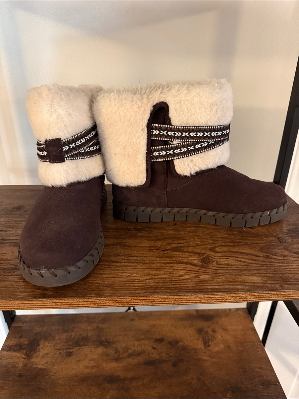 Muk Luks Brown Faux-Shearling Cuffed Ankle Boots